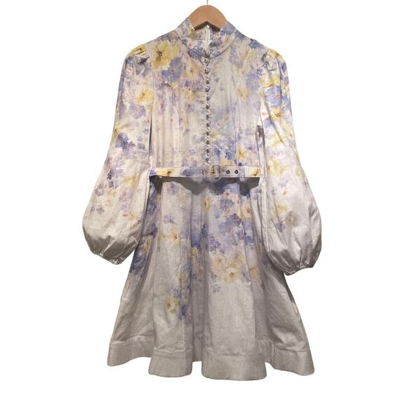 Zimmermann 2, US 6 Crush Buttoned Mini Dress | Lilac Floral Linen 2025 NWOT $950 - Picture 4 of 10